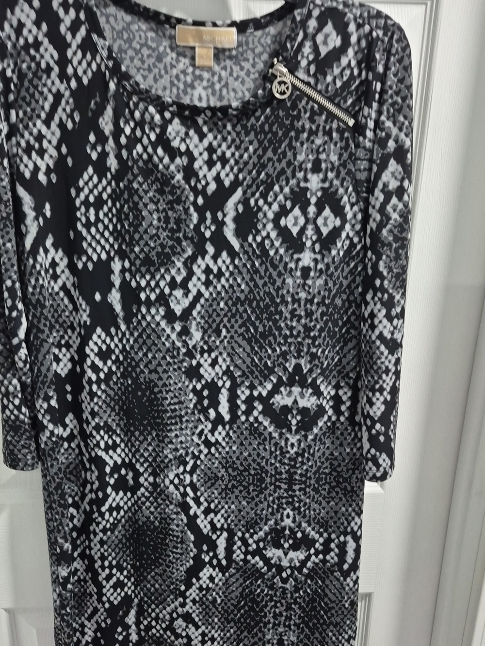 Michael Kors Black & White Snake-Print Scoop Neck Dress